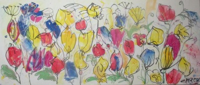Blumenwiese originale florale Malerei 60x140 auf Leinwand Kunstmuellerei