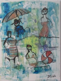 Frauen am Strand Acryl auf Leinwand / Zeichnung 40x30 cm expressiv original