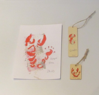 Skorpion - Sternzeichen - Zeichnung und Anhänger Original Astrologie rot Aquarell 15x21cm Geburtsta