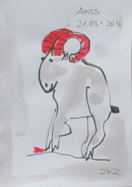 Widder - Sternzeichen - Zeichnung- Original Astrologie rot Tusche Gouache Tier Aquarell 21x14cm Gebu