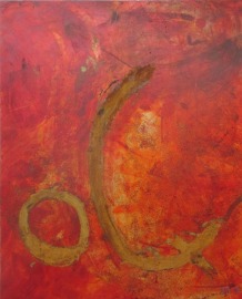 abstrakt rot mit rost 110x90 cm Ölmalerei Collage expressive Malerei blau