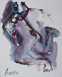 violette Frau in Original-Malerei auf 30x24 cm Leinwand- Malpappe, Acryltusche