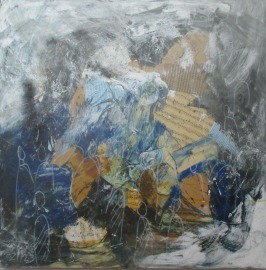 abstrakte Menschen in blau 90x90 cm Ölmalerei Collage expressive Malerei