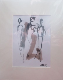 Frauen mit beige2 Original Zeichnung in Passepartout 24x30 cm