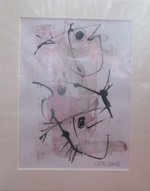 Fische mit rosa Original Zeichnung in Passepartout 24x30 cm