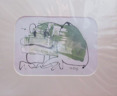 Frosch Original Zeichnung in Passepartout 24x30 cm