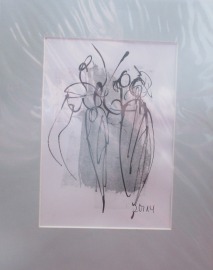 Frauen Tanz in grau Original Zeichnung in Passepartout 24x30 cm