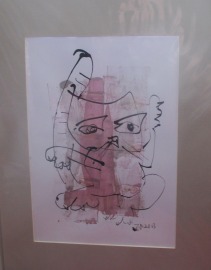wilde Katze expressive Original Zeichnung auf Papier Tusche in Passepartout 40x30
