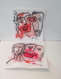 Frauen 2 Original expressive Zeichnungen Tusche Gouache Acryl 21x14