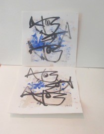 2 x blaue Fische Original Zeichnung auf Künstlerpapier 20x20cm expressiv - mit Acryl gezeichnet