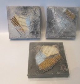 3 tlg Abstrakte Collagen geblockte 4cm Leinwand Collagen, 3x20x20x4cm