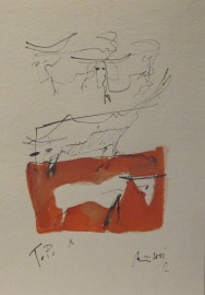 Stiere Original-Zeichnung auf 50x37,5 cm auf Künstlerkarton Acryltusche
