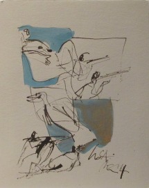 Akte und Vögel Original-Zeichnung auf 50x37,5 cm auf Künstlerkarton Acryltusche