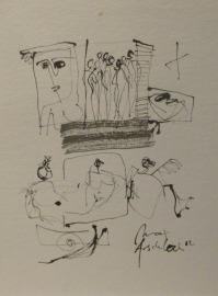 Akte und Frosch Original-Zeichnung auf 50x37,5 cm auf Künstlerkarton Acryltusche