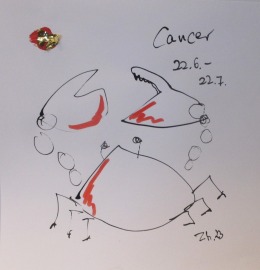 Krebs Cancer Sternzeichen individualisierbar expressive Zeichnung Unikat 30x30 Feder-Zeichnung