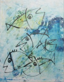 Fröhliche Fische 90x70 cm Acryl auf Leinwand original Malerei