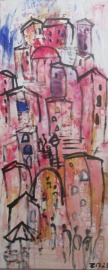 pink city 1 Painting, 120x50 cm Art, abstract Canvas, Original by Sonja Zeltner-Müller