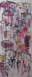 pink city 2 Painting, 120x50 cm Art, abstract Canvas, Original by Sonja Zeltner-Müller