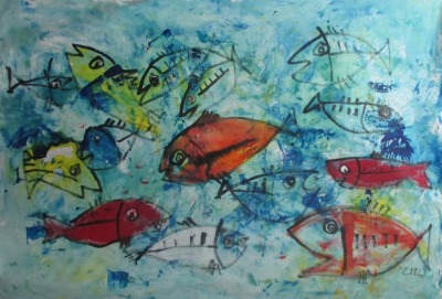 große wilde Fische xxl-Acrylbild - nicht aufgespannt - gerollt verschickt Kunstmuellerei