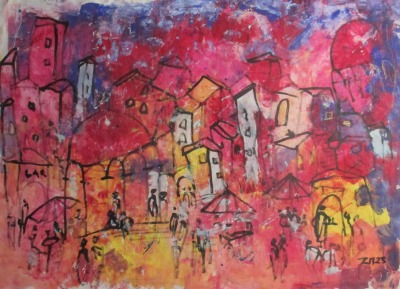 pink city Painting, 105x155 cm Art, abstract Canvas, Original by Sonja Zeltner-Müller