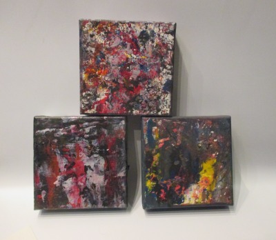 3 xAbstraktes Farbfeuer, Original, Malerei, geblockte 4cm Leinwand, acrylpouring, acrylicfluid ,
