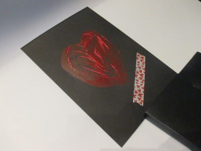 rotes Herz mit Umschlag Original Zeichnung auf dickem Karton Acryl 21x15 cm