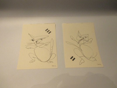 Katzen - 2 Zeichnungen - Tusche Gouache Aquarell 21x15 schwarz weiss