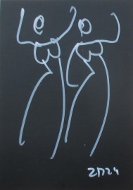 zwei Grazien Original Zeichnung auf dickem Karton black/White Acryl 21x15 cm