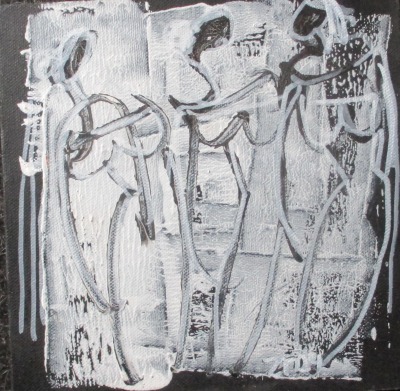 Frauen in schwarz-weiss Original-Zeichnungen auf Leinwand Acrylmalerei 20x20cm