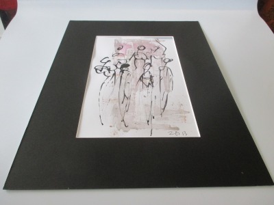 kleine goldene Tänzerinnen Original Zeichnung auf Künstlerpapier - 32x24cm in PP 30x40 mit