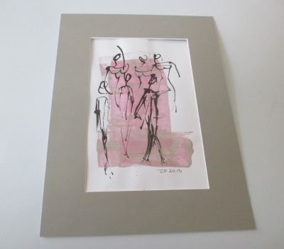Tänzerinnen pink Original Zeichnung auf Künstlerpapier - 32x24cm in PP 30x40 mit Bambusfeder -
