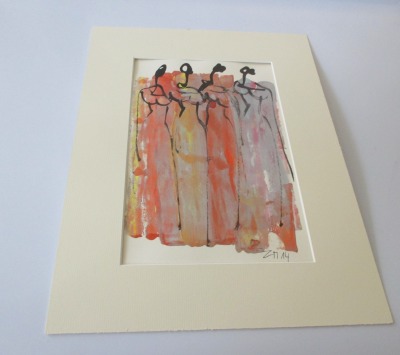 elegante Frauen mit gold Original Zeichnung auf Künstlerpapier - 32x24cm in PP 30x40 mit