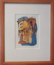 kleine Toscana Landschaften Original Zeichnung auf Künstlerpapier 30x24cm in PP und Wechselrahmen