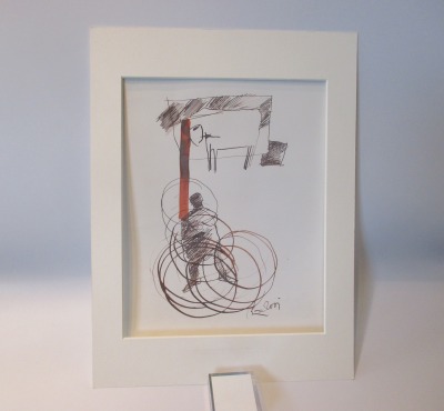 Mann und Stier Original Zeichnung auf Künstlerpapier - 32x24cm in PP 30x40 mit Bambusfeder -