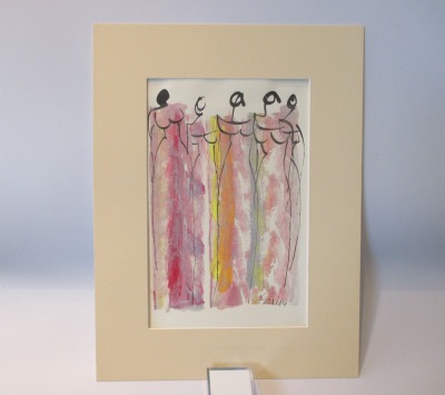 elegante Frauen Original Zeichnung auf Künstlerpapier - 32x24cm in PP 30x40 mit Bambusfeder -