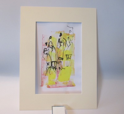 Tänzerinnen gelb Original Zeichnung auf Künstlerpapier - 32x24cm in PP 30x40 mit Bambusfeder -