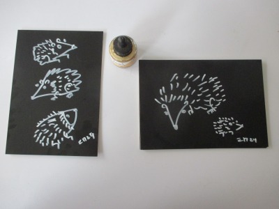 zwei Igel- Original Zeichnung auf dickem Karton black/White Acryl 21x15 cm