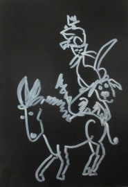 Turm der Tiere - Original Zeichnung auf dickem Karton black/White Acryl 21x15 cm