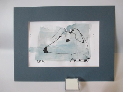 Windhund expressive Original Zeichnung auf Papier Tusche in Passepartout 40x30