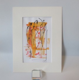 Frauen in orange Original Zeichnung auf Künstlerpapier - 32x24cm in PP 30x40 mit Bambusfeder -