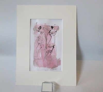 Frauen in rosa Original Zeichnung auf Künstlerpapier - 32x24cm in PP 30x40 mit Bambusfeder -