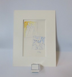 Frauen mit Katze Original Zeichnung auf Künstlerpapier - 32x24cm in PP 30x40 mit Bambusfeder -