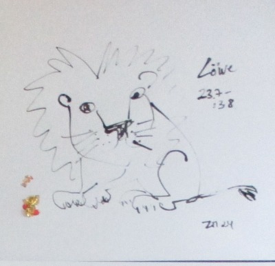 Löwe Leo Sternzeichen individualisierbar expressive Zeichnung Unikat 30x30 Feder-Zeichnung Aquarell