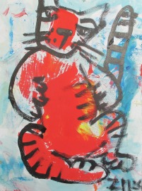 rote Katze in Original-Malerei auf 30x40 cm Leinwand, Öl und Acryl