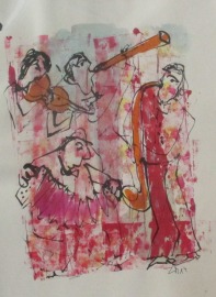 Musik, jazz xlZeichnung Unikat 40x30cm Feder-Zeichnung Aquarell Tusche