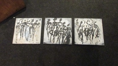 3 x Tänzer in blackandwhite Original 30x30cm Acryl / schwarze Leinwand / Zeichnung