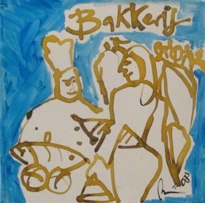 Bakkery in Original-Malerei auf 30x30 cm Leinwand, Acryltusche