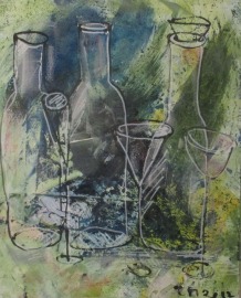 Küchenbild Flaschen Wein Collage Leinwand / Zeichnung 50x40 cm