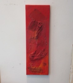 Ölbild abstrakt rote Collage 60x20 cm Sonja Zeltner-Müller
