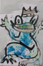 witziger Frosch mit Krone Osterhase Original Acrylmalerei Leinwand / Zeichnung - Frosch in 30x20 cm